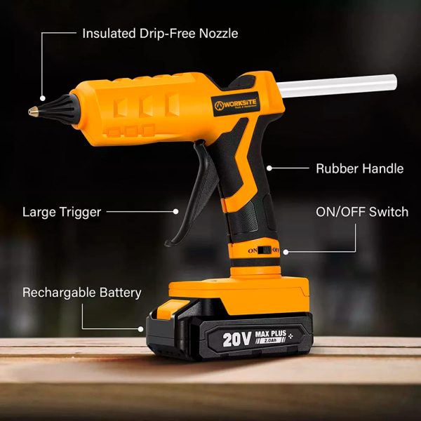 WORKSITE Hot Melt Glue Gun DIY Crafts Tools 60W Rechargeable 20V Battery Power Small Cordless Glue Gun with Glue Sticks - CGG110 Online Sale